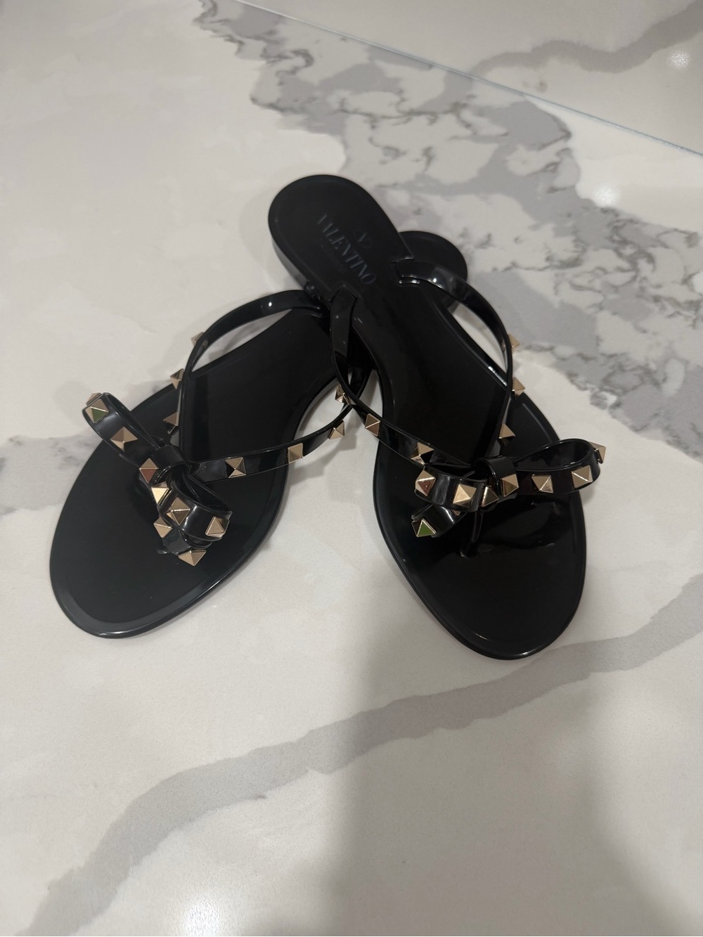 Valentino Garavani Black Jelly Rockstud Thong Sandals